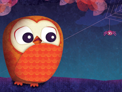 Afraid books character children illustration learning owl spider texture