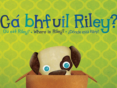 "Where is Riley?" book cover book children cover dog illustration irish language