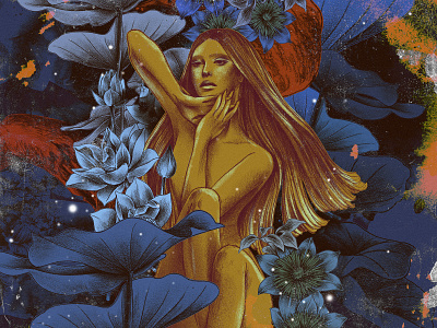 The Harvest Goddess fantasy fashion floral illustration mixed media nature zodiac