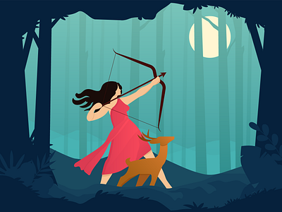 Artemis - The Goddess of the hunt, moon and chastity drawing goddess illustration ui vector