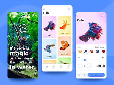 Buy Aquarium Fishes Online app aquarium beta fish branding buy design e commerce fish fish bowl fish tank icon logo online shopping online store ornamental ornamental fish ui ui ux uiux visual design