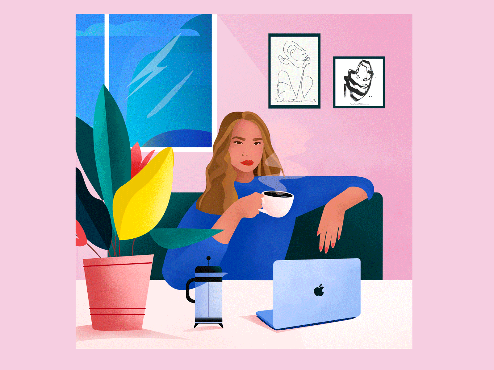 Home office - Illustration by Mariana Gonzalez on Dribbble