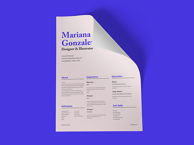 Mariana Gonzalez Resume brand identity branding contrast cv digital graphic design layout photoshop resume typogaphy ui