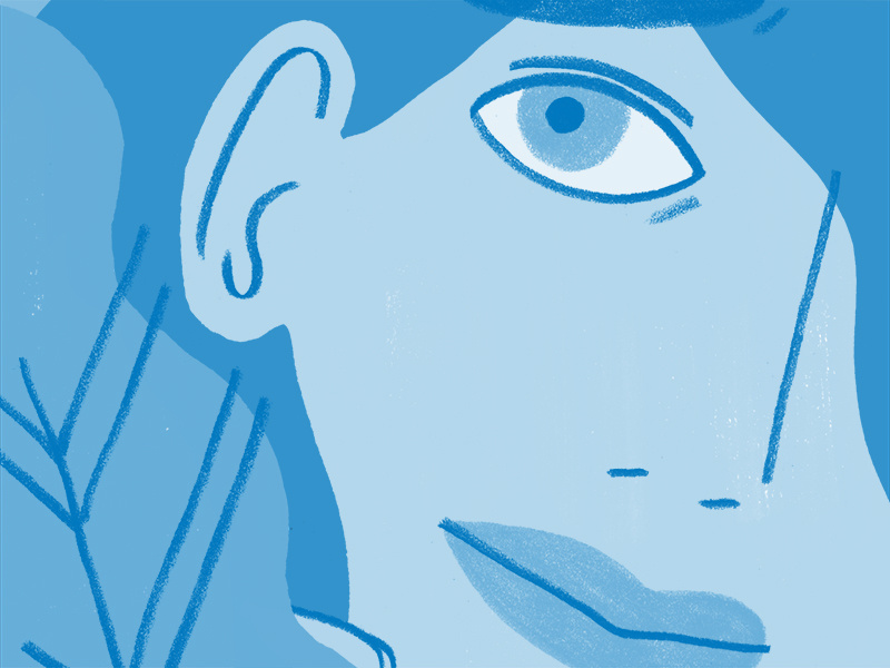 Tender Zine leaf plants lady ladies monochromatic blue eye woman women people figure illustration