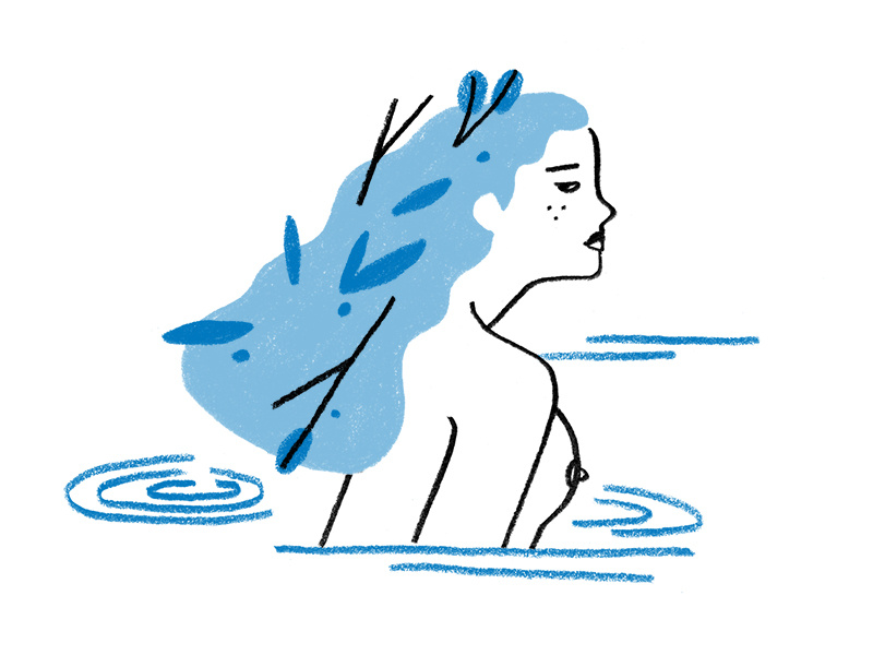 Tender Zine: Marsh Woman water leaf plants lady ladies monochromatic blue woman women people figure illustration