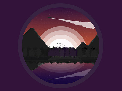 Sunset birds design evening first shot flat design illustration illustrator landscape mountains plane sunset