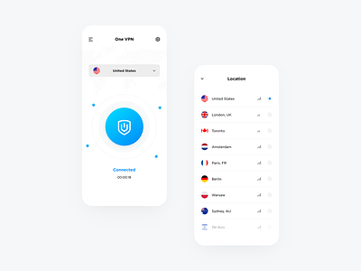 One VPN App android app application clean connect ios app location mobile design simple ui ux vpn