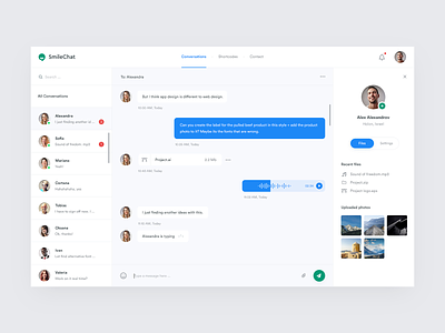 Smile Chat Dashboard Design audio chat chat app chat design chat ui clean conversation dashboard dashboard ui file files message simple smile ui user ux