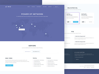 Iniz — Network Page cloud features help hosting location map markers pricing tables ui ux vps