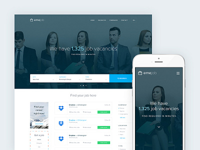 Eme — Responsive Site design flat hiring job main mobile responsive ui ux vacancy web