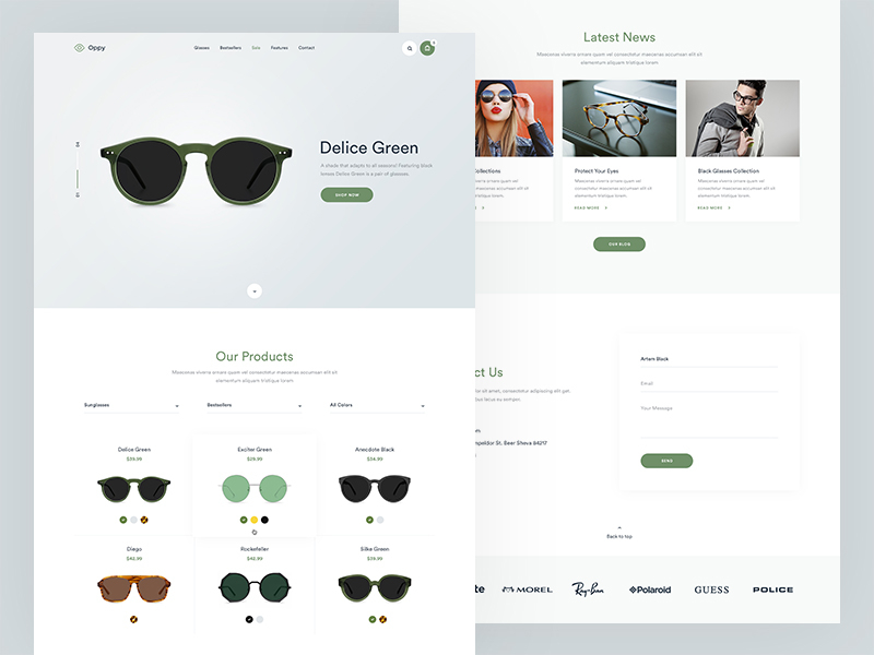 Oppy Final contact e-commerce flat glasses icons news oppy product slider store sunglasses ui ux web
