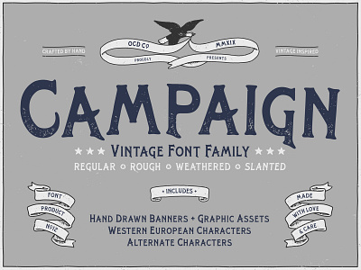 Campaign Typeface assets banners branding design font font family graphic design graphics grunge texture hand crafted hand drawn illustration logo poster art serif texture typography vector vintage