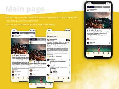 Main Page for Travel App | Mobile App for iOs | app cloud design interface ios logo main page map material design mobile profile tour travel traveller ui ux yellow