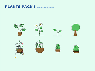 Plant Pack 1 cartoon cartoonish design drawing flower flowerpot herb icon illustration leaf monserrat plant pot succulent tree vector