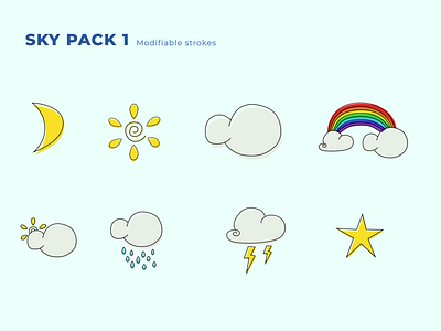 Sky Pack 1 cartoon cartoonish cloud clouds design icon illustration minimalist rain rainbow sky sun vector