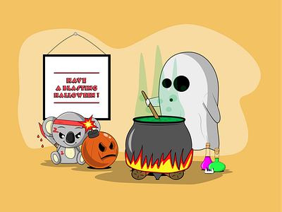 Halloween is coming soon! bombkin cartoon cooking pot dracula teeth ghost halloween illustration poisons potions psychoala vector