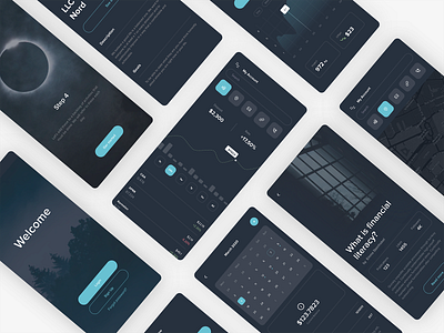 Financial App in Dark Theme app app design article calendar chart dark design finance flat graphic login map minimal mobile post typography ui uiux ux web