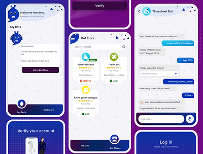 ChatBot Mobile app- Fill timesheet bot branding case styudy chatbot design figma graphic design illustration logo minimal mobile application design mobile screens prototype screens ui uiux ux wireframe