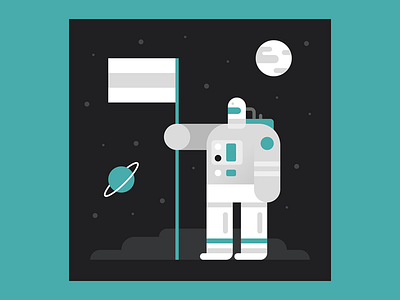 Astro Man astronaut flag illustration landing moon nasa outer space scifi space spaceman