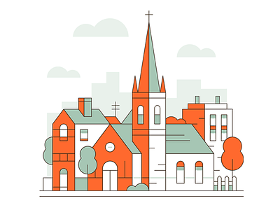 Cities: Part 3 art buildings church city construction graphic design illustration line art town