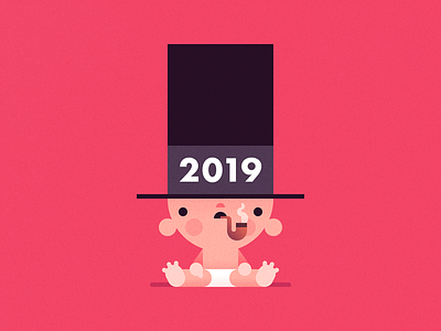 Happy New Year 2019 2019 baby diaper hat holiday illustration new year pipe smoking