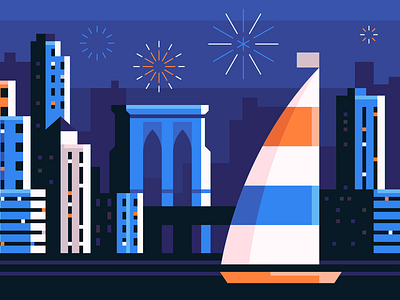 Independence Day 4th of july america boats brooklyn bridge buildings city fireworks freedom holiday illustration independence day nyc river usa