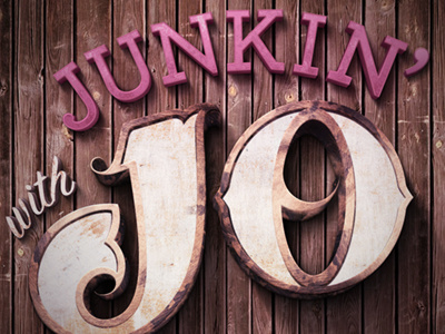 Junkin With Jo 3d font grudge icon junk letter lettering lockup logo metal typography wood