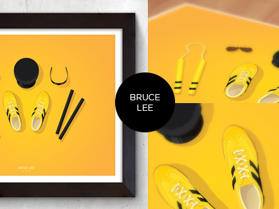 Bruce Lee Props Poster black bruce lee game of death hat illustration mask nun chucks poster shadow shoes vector yellow