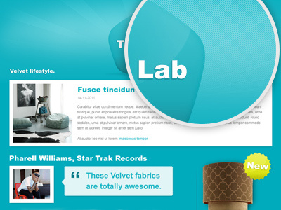 Velvet shop - The Lab furniture glossy landing page look magazine promos striping