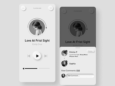 MUSIC APP UI app app design blackandwhite card clean clean ui design ios music app neumorphic playing redesign shadow ui ux