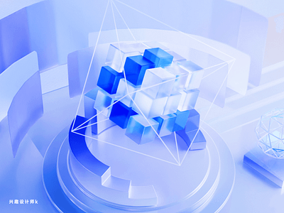 Transparent block 3d blue branding design glass square transparent ui visual design