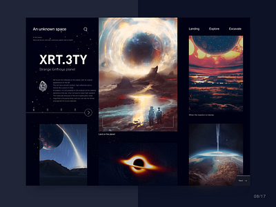 XRT.3TY - Web card color dark ui design illustration planet science fiction space story ui ux website