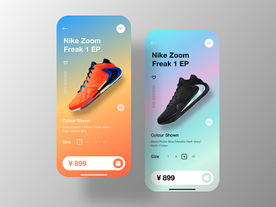 Ecommerce Application - Nike Zoom Freak 1 EP app application card color design gradients ios nike shoes shopping ui ux