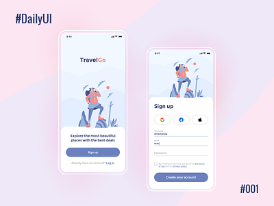 Daily UI #001 • Sign Up 001 app application daily dailyui dailyui 001 dailyuichallenge design figmadesign flat ill illustration login minimal minimalism registration sign up signup typography ui
