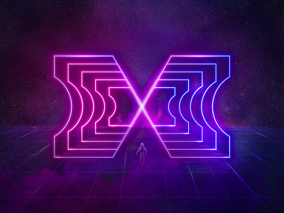 Crossing the threshold cosmonaut cyberpunk digital illustration glow letter x logotype neon portal space threshold umbral universe