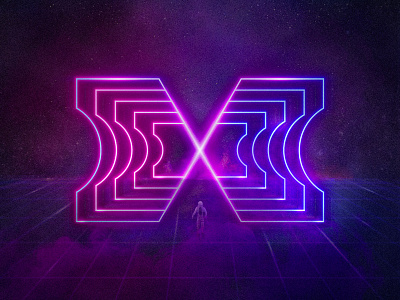 Crossing the threshold cosmonaut cyberpunk digital illustration glow letter x logotype neon portal space threshold umbral universe