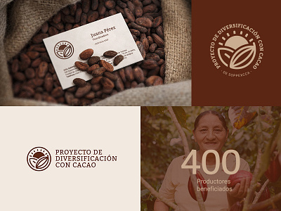 Proyecto de Cacao agriculture agro cacao chocolate cocoa farm identity leaf logo nicaragua people sun