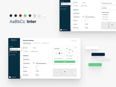 Schedule the Meeting - Dashboard Concept app app for employees calendar client base coordinate meetings dashboard design thinking form input inputs management map navigation neoteric schedule stepper styleguide ui design uiux user experience