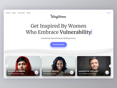 WingWomen - Online Women Community Landing Page branding community design hacks landing page logo obama stories ui ux wingwoman wingwomen women