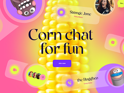 Corn Chat For Fun 2d 3d application banner chat concept corn cover design elena sinianskaya fun funny gotoinc olena synianska ui uiux web web app webdesign website