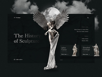 The History of Sculpture angel banner beautiful caesar concept dark dark colors design elena sinianskaya history marble olena synianska sculpture statues ui uiux ux web webdesign website