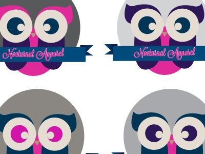 Nocturnal Apparel Logo Concept blue bright business colorful cute eyes girly grey logo owls pink purple
