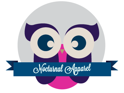Nocturnal Apparel Logo blue bright business colorful cute eyes girly grey logo owls pink purple