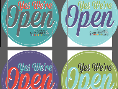 Open Sign buttecollege ccc colorful green red sign teal welcome wip