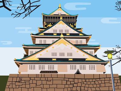 Osaka castle illustration osaka castle