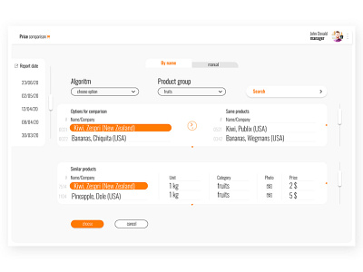 Price comparison, supermarket app