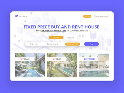 Desktop home screen Fixed house design minimal ui ux web