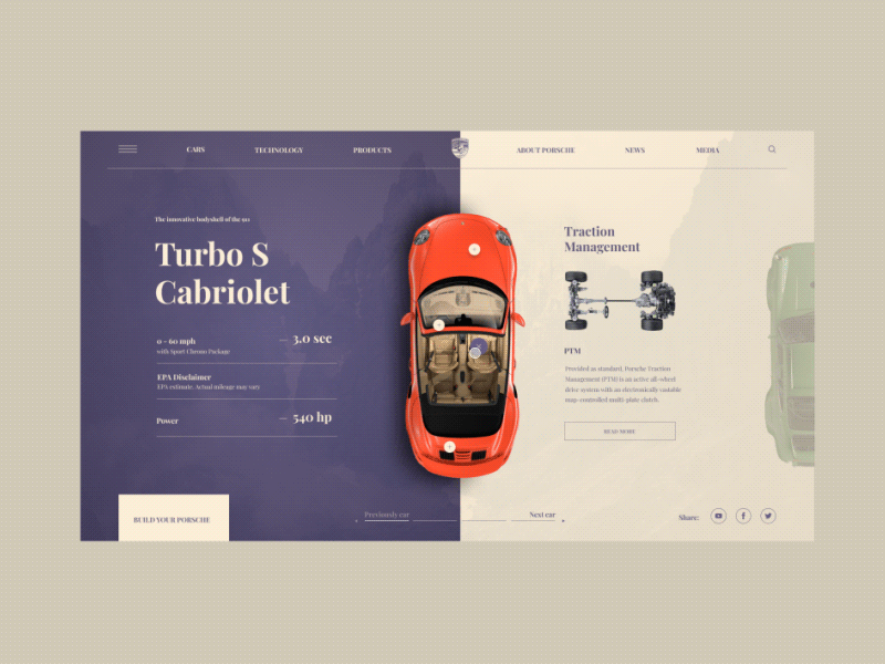 Porsche Turbo S Cabriolet Animation adobe after effect animation cabriolet car clear design design figma logo pagination porsche ui ux web