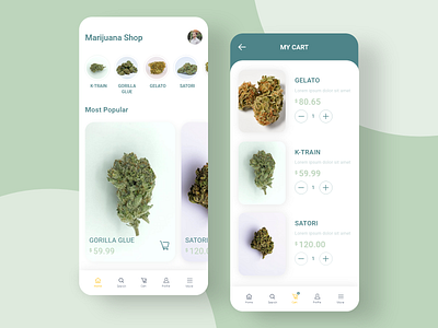 Marijuana Shop app app design canabis cbd clean design e comm marijuana mobile mobile app shop store ui ux
