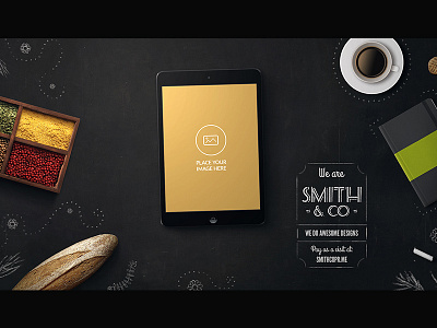 Workspace Tablet Mock-up: Hipster Cafe coffee cookie hipster mock mock up notebook organic psd spices tablet up workspace